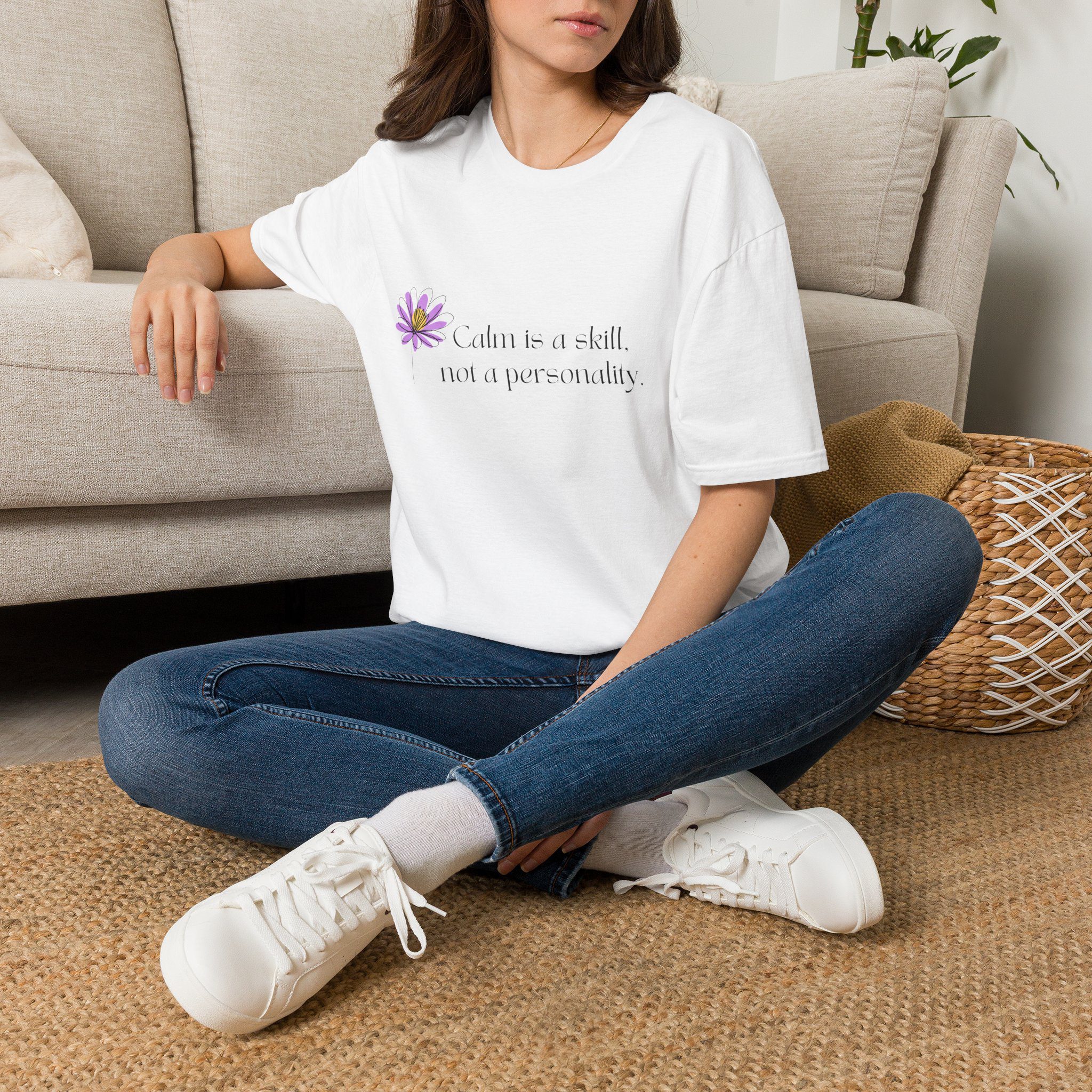 T-Shirt — "Calm is a skill, not a personality." Floral Minimalist Tee - Image 2