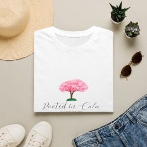 Pink Cherry Blossom Tree Tee — 'Planted in Calm, Growing in Chaos' Floral T-Shirt