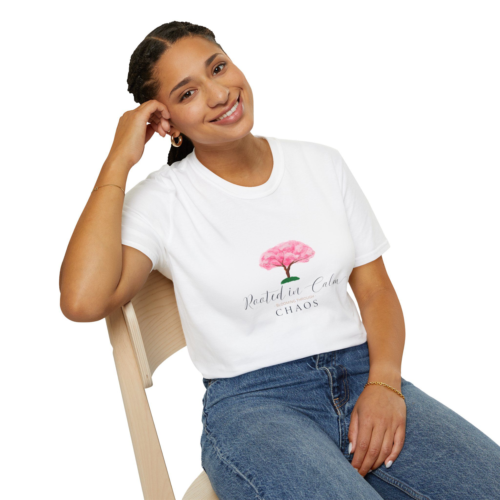 Pink Cherry Blossom Tree Tee — 'Planted in Calm, Growing in Chaos' Floral T-Shirt - Image 5