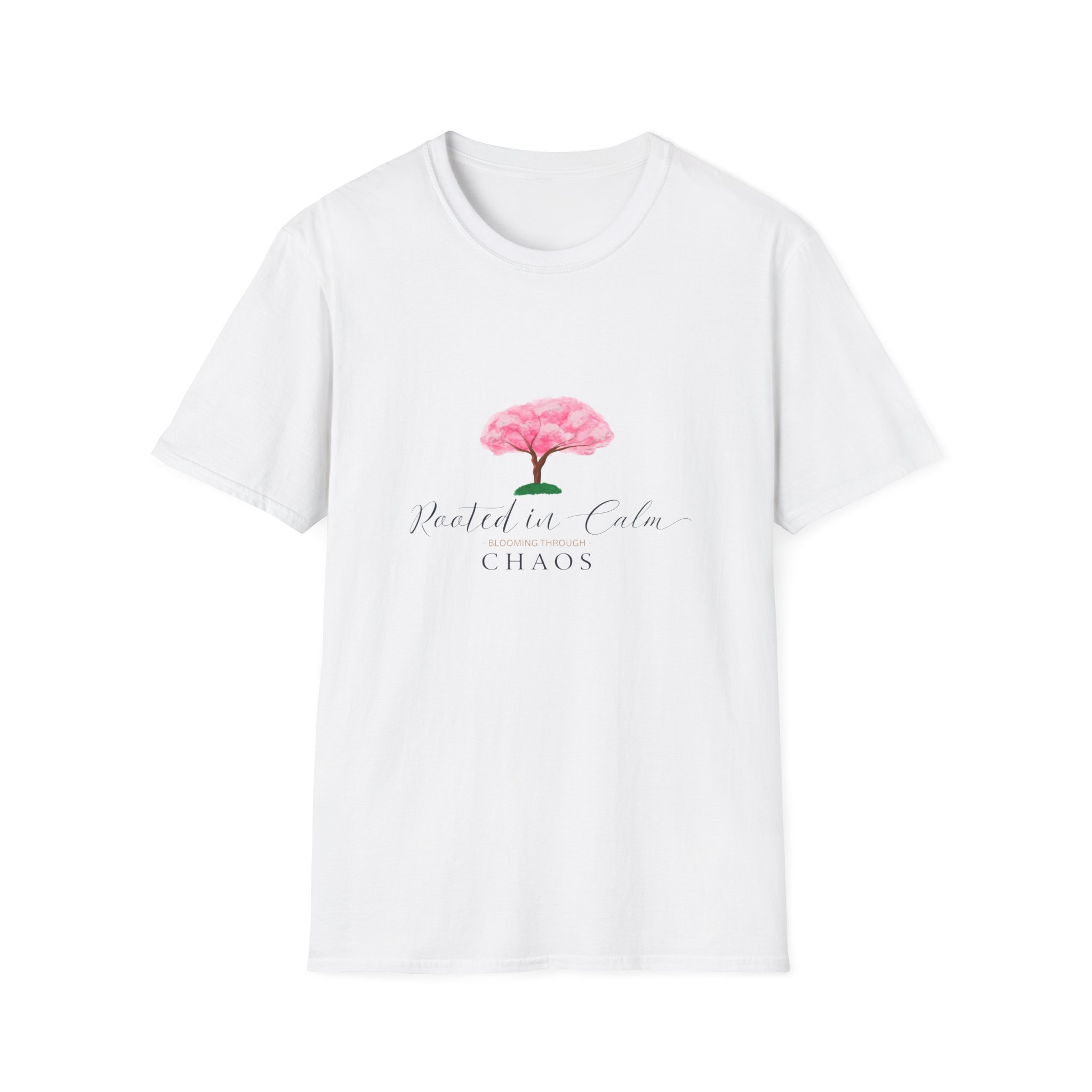 Pink Cherry Blossom Tree Tee — 'Planted in Calm, Growing in Chaos' Floral T-Shirt - Image 3